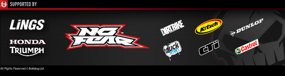 sponsors - lings, honda triumph, freestyle xtreme, silkolene, dunlop, rickzoo, osiris, donjoy, easton exp, alpinestars, shift, pfc